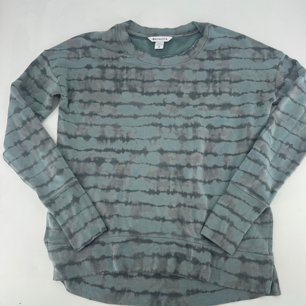 Athleta Womens XS Tie Dye Stripe Coaster Luxe Sweatshirt Sage Green Crewneck